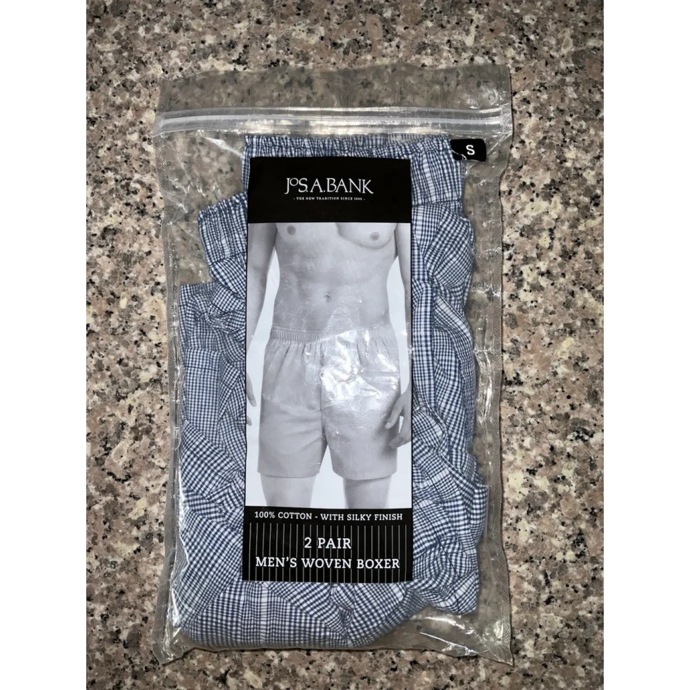 Jos A Bank Men's 2 Pair Size SM Woven Plaid Boxers‎ Shorts Silky Cotton